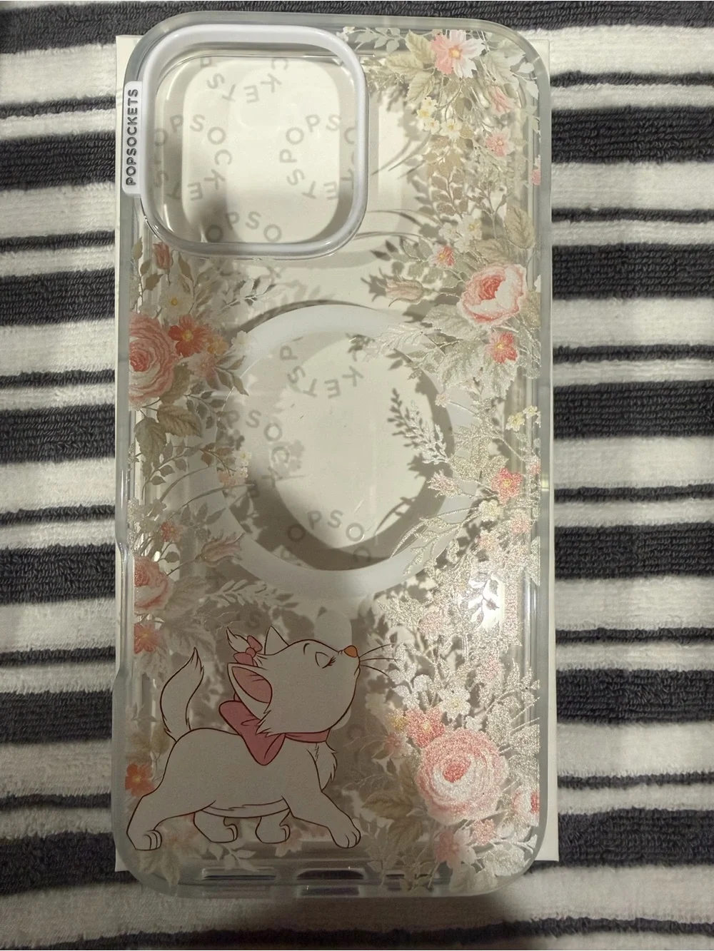 Disney Aristocats Floral Clear Phone Case in Pink and white for iPhone 16 ProMax